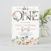 Ze is ÉÉN florale letters en wazige roze rozen Kaart (Staand voorkant)