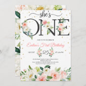 Ze is ÉÉN florale letters en wazige roze rozen Kaart (Voorkant / Achterkant)