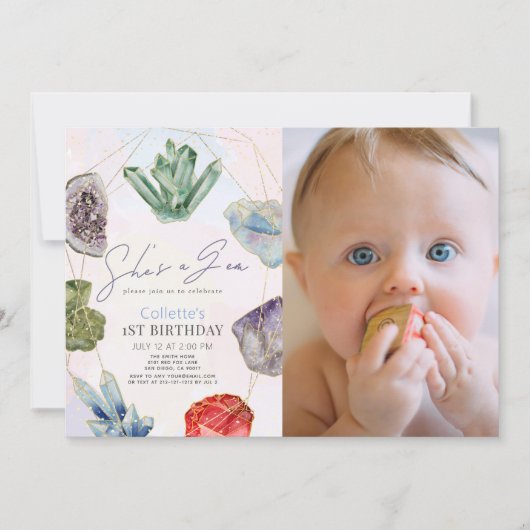 Ze is een Gem Crystals Edelsteen 1e Verjaardag Fot Kaart (Voorkant)