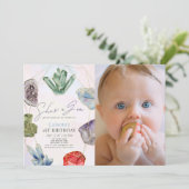 Ze is een Gem Crystals Edelsteen 1e Verjaardag Fot Kaart (Staand voorkant)