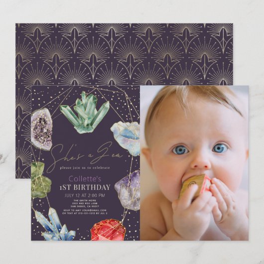 Ze is een Gem Crystals Edelsteen 1e Verjaardag Fot Kaart (Voorkant / Achterkant)