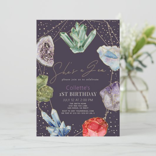 Ze is een Gem Crystals Edelsteen Geologie 1e Verja Kaart (Staand voorkant)