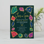 Ze is een Gem Crystals Edelsteen Geology Kind Verj Folie Uitnodiging (Staand Voorkant)