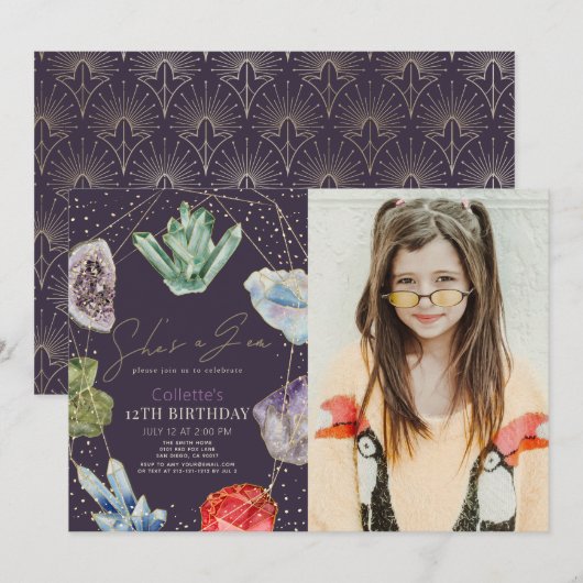 Ze is een Gem Crystals Edelsteen Verjaardagsfoto Kaart (Voorkant / Achterkant)