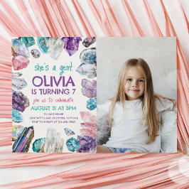 Ze is een Gem Geology Girl verjaardagsfoto uitnodi Kaart