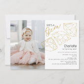 Ze is een Gem Glam Photo Verjaardagsfeest Uitgenod Kaart (Voorkant)