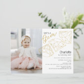 Ze is een Gem Glam Photo Verjaardagsfeest Uitgenod Kaart (Staand voorkant)