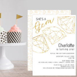 Ze is een Gem Glitter Gold First Birthday Invite Kaart