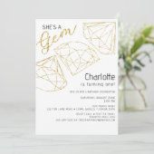 Ze is een Gem Glitter Gold First Birthday Invite Kaart (Staand voorkant)