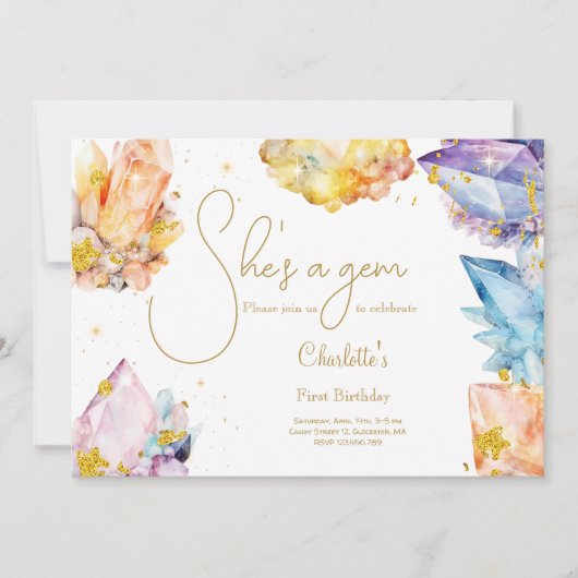 Ze is een Gem Verjaardagskristallen Meisjes waterv Kaart (Voorkant)