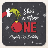 Ze is een gemene | Grinch Chalkboard Verjaardag Kartonnen Onderzetters (Voorkant)