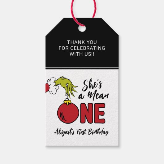 Ze is een gemene | Grinch verjaardagsgunst Cadeaulabel (Voorkant)