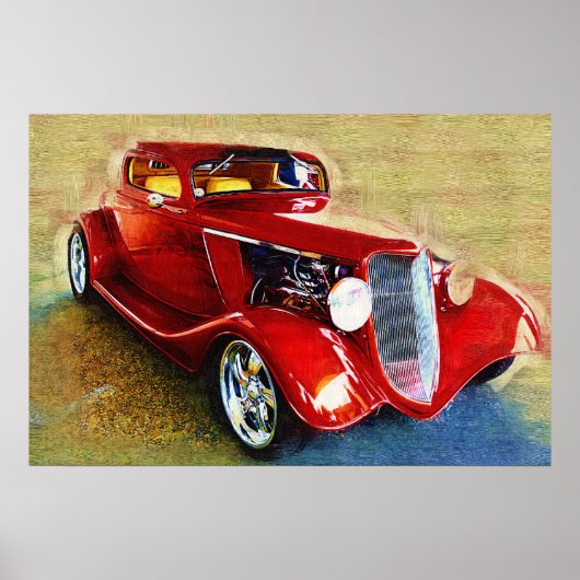 Ze is een Klassiek! Mooie rode auto Poster (Voorkant)