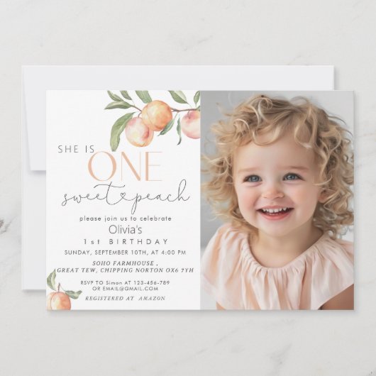 Ze is een lief perzik meisje 1e verjaardag kaart (Voorkant)