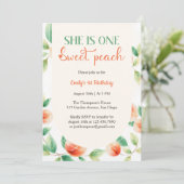 Ze is een lieve perzik eerste meisje verjaardag kaart (Staand voorkant)