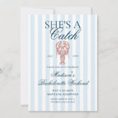Ze is een Lobster Blue Striped Bachelorette Kaart (Voorkant)