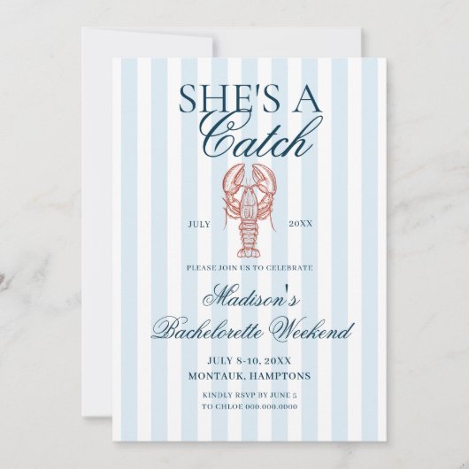 Ze is een Lobster Blue Striped Bachelorette Kaart (Voorkant)