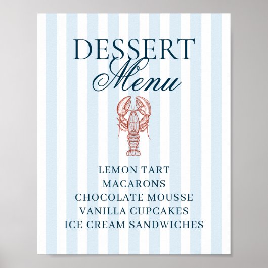Ze is een Lobster Striped Dessert Menu Poster (Voorkant)