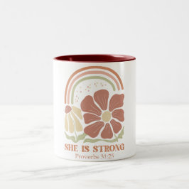 Ze is een sterk Bijbelvers Tweekleurige Koffiemok