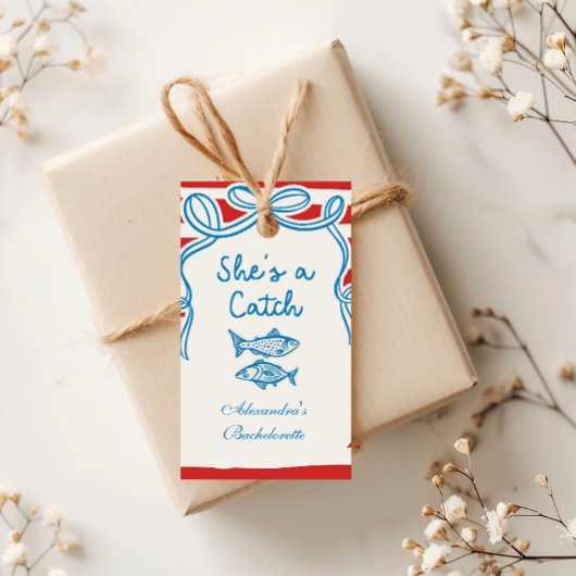Ze is een vangst vrijgezellenfeest cadeaulabel