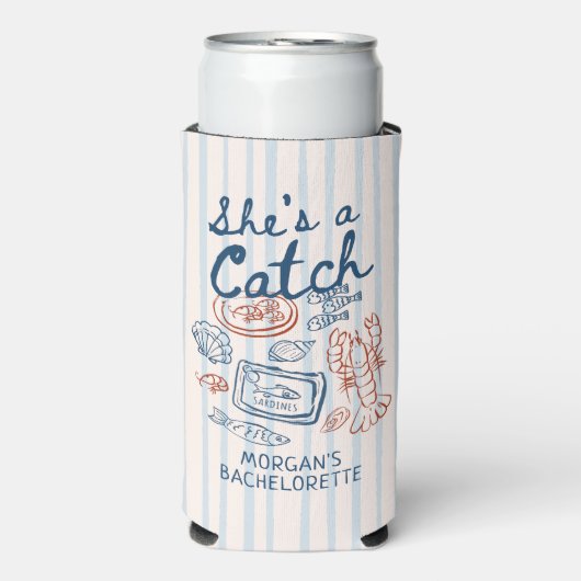 Ze is een visvangst kustbachelorette seltzer blikjeskoeler (Seltzer Voorkant)