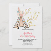 Ze is een Wild One Birthday Invitation Boho Teepee Kaart (Voorkant)
