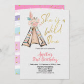 Ze is een Wild One Birthday Invitation Boho Teepee Kaart (Voorkant / Achterkant)