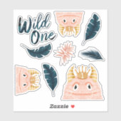Ze is een Wild One Pink Monster & Tropisch Oerwoud Sticker (Vel)