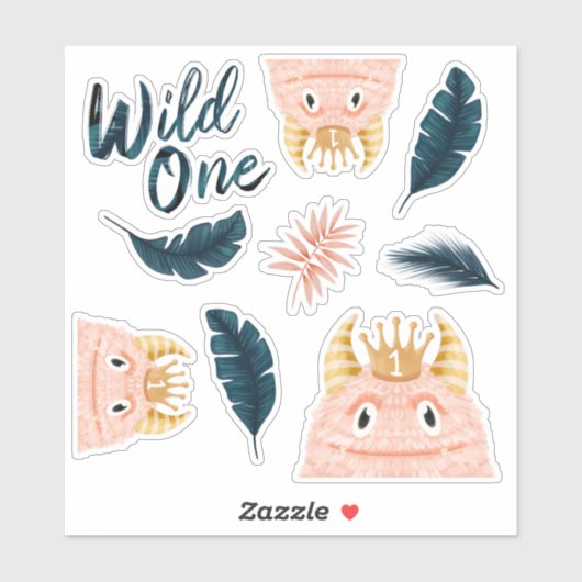 Ze is een Wild One Pink Monster & Tropisch Oerwoud Sticker (Vel)