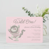 Ze is een Wild One | Roze eerste verjaardag Kaart (Staand voorkant)