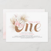 Ze is een Wild One - Roze Pampas Grass 1st Birthda Kaart (Voorkant / Achterkant)