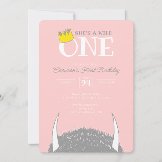 Ze is een Wilde 1 - 1e verjaardag kroonroze Kaart (Voorkant)