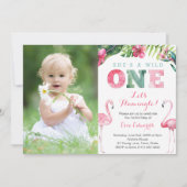 Ze is een wilde ONE, de eerste verjaardag Flamingo Kaart (Voorkant)