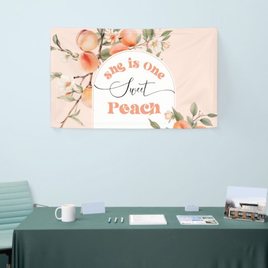 Ze is een zoete perzik 1e verjaardag perzik spandoek (Beurs)