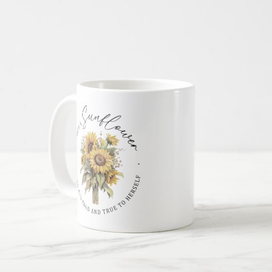Ze is een Zonnebloem Sterk en Bold Custom Monogram Koffiemok (Voorkant links)
