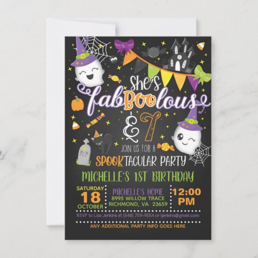 Ze is 'Faboolous' en '7 verjaardag' Uitnodiging -  (Voorkant)