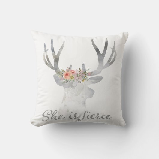 Ze is Fierce Deer Woodland Boho Nursery Pillow Kussen (Voorkant)