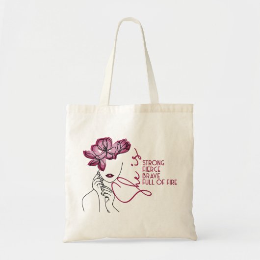Ze is Fierce Line Tekening Feministische Canvas ta Tote Bag (Voorkant)