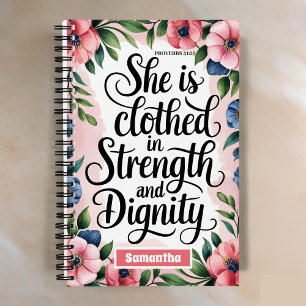 Ze is gekleed in een Christelijk vrouwentijdschrif Notitieboek