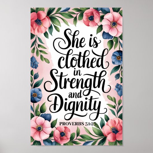 Ze is gekleed in kracht - Christelijke muurkunst Poster (Voorkant)
