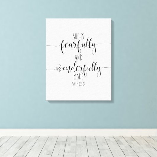 Ze is goed en waanzinnig gemaakt, psalm 139:1 canvas afdruk (Insitu (Houten vloer))