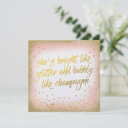 Ze is helder als glitters bubbelige uitnodiging pa (Staand voorkant)
