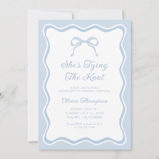 Ze is het binden van de Knoop Blue Bow Bachelorett Kaart (Voorkant)