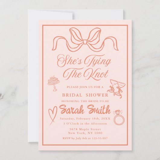 Ze is het binden van de knoop retro perzik grillig kaart (Voorkant)