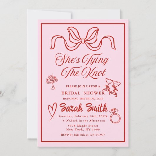 Ze is het binden van de knoop retro roze grillige kaart (Voorkant)