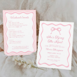 Ze is het binden van de knoop roze boog vrijgezell kaart