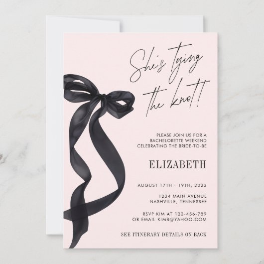 Ze is het binden van de Knot Black Bow Bachelorett Kaart (Voorkant)
