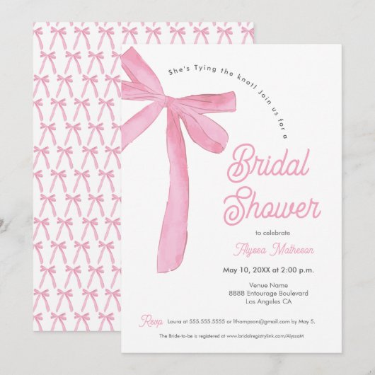 Ze is het knopen van de Pink Bow thema vrijgezelle Kaart (Voorkant / Achterkant)