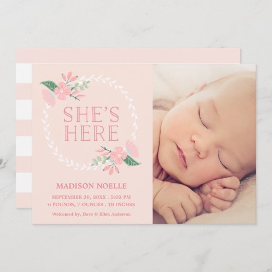 Ze is hier | Aankondiging van geboorte (Voorkant / Achterkant)