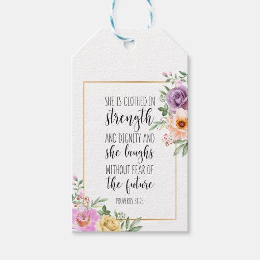 Ze is in kracht, spreekwoorden 31:25 cadeaulabel (Voorkant)